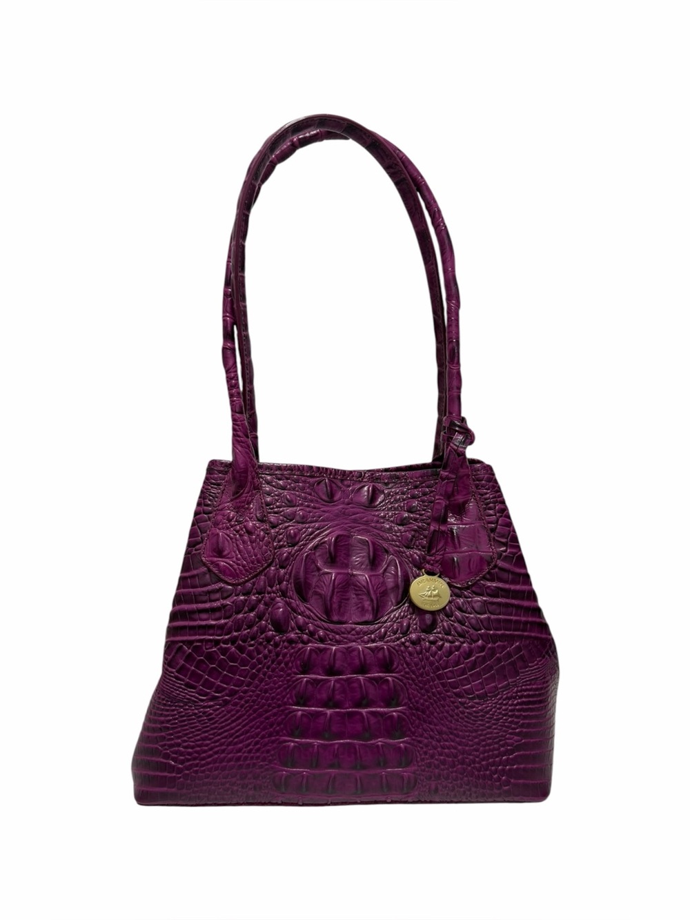 Brahmin Crocodile Purple Leather Shoulder Handbag